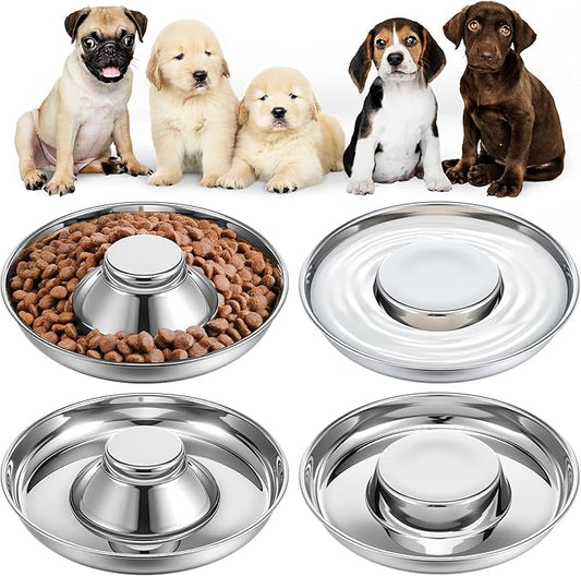 4 Pcs Stainless Steel Puppy Bowls, Puppy Feeding Bowls for Litter, 10.2" Metal Dog Food and Water Bowl Set for Small Dogs Cats, Puppys Feeders for Multiple Puppies Kittens, Whelping Supplies