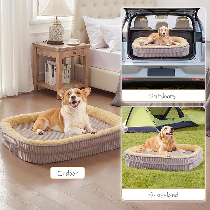 Orthopedic Dog Bed for Extra Large Dogs Breeds, High Density Egg Crate Foam Dog Sofa Beds,Oval Kennel Bed, Pet Couch Bed with Four Sided Bolster, Removable Washable Cover& Non-Slip Bottom