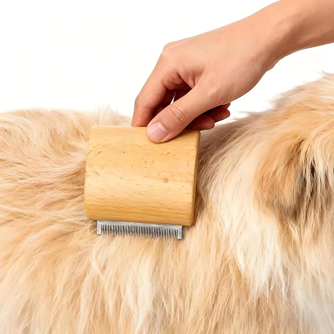 3.15in Pet Grooming Brush & Deshedding Brush for Dogs Cats- Gentle & Effective Wooden Pet Hair Removal Tool for Dogs, Cats to Reduces Shedding,Remove Undercoat