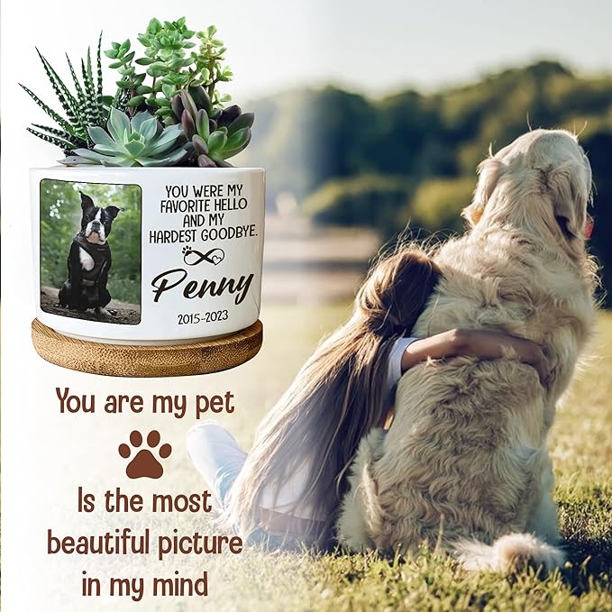 Dog Memorial Picture Frame - Personalized Pet Planter Pot with Heartfelt Quote - 2.4 x 3.2 inches, Ceramic, Unisex Adult