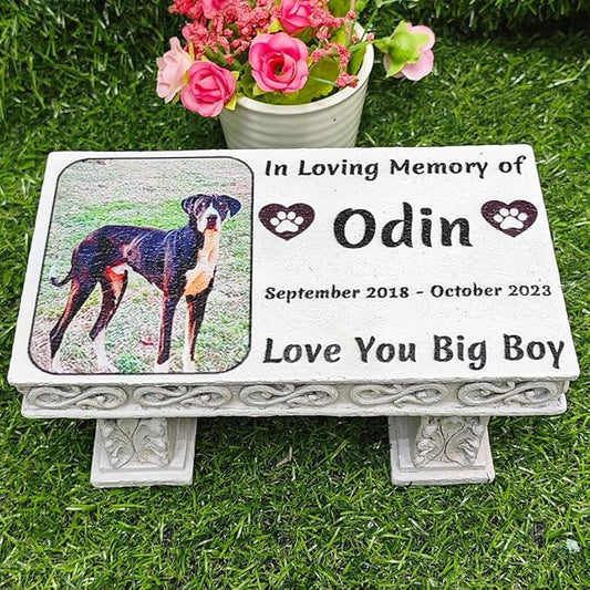 Personalized Memorial Bench for Pet Human, Custom Pet Memorial Stone with Colorful Photo, Pet Grave Marker Dog Headstone Cat Tombstone, Loss of Pet Gifts, Memorial Garden Plaque