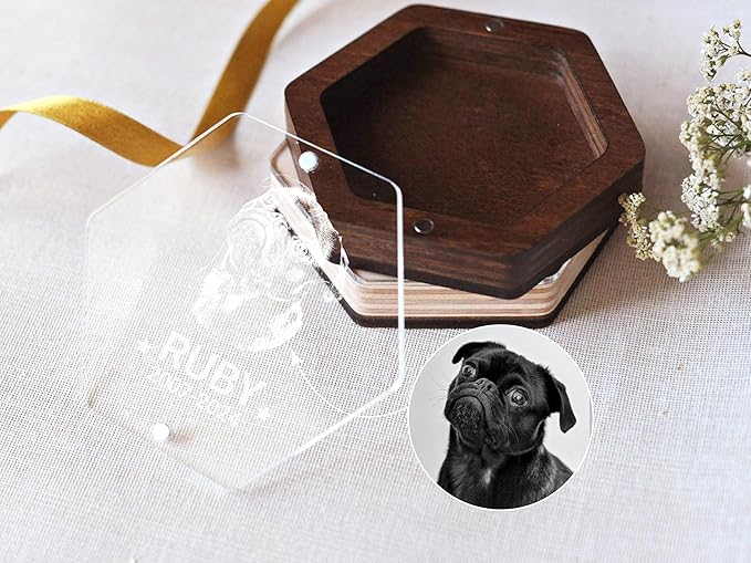 Personalized Pet Hair Keepsake Box for Dog and Cat Fur - Engraved Wood Memorial Box - Unique Customized Gift for Loss of Furry Friend Wooden (Dark Diamand Clear Lid, With Photo)