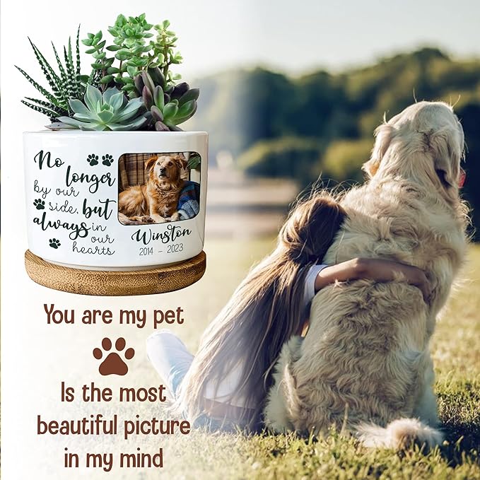 Customized Dog Memorial Plant Pots for Grieving Pet Owners Personalized Dog Memorial Gifts Plant Pots Pet Loss Gifts Cat Loss Sympathy Name Date Image Plaque