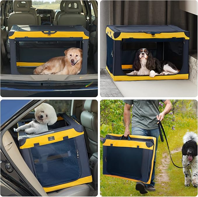 Soft-Sided Dog Crate 36 Inch Large by A4PET, Foldable Collapsible Soft Crate for Large Dogs, Breathable Mesh Panels, Washable, Patented Screw Frame, Portable Travel