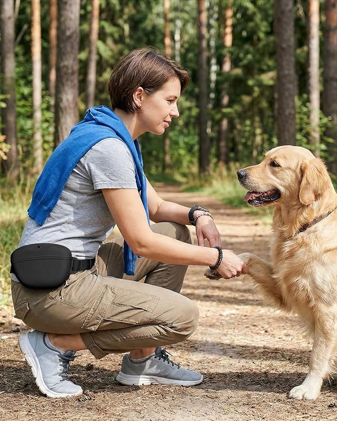 Dog Treat Pouch with Dog Training Clicker, Silicone Pet Treat Bag, Upgrade No-Spill Magnetic Closure, Hands-Free Waist Belt for Pet Training, Dog Walking & Obedience, 1.67-Cup