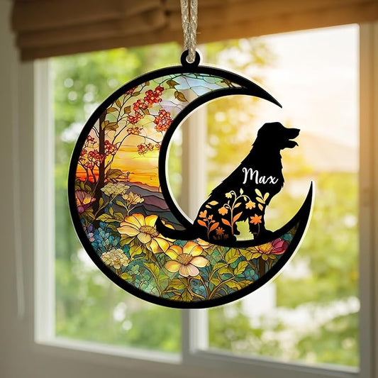 Nazenti Dog Memorial Suncatcher, Personalized Name Dog Breeds Suncatcher, Loss of Pet Sympathy Gift, Stained Glass Light Catcher, Ornament Hang for Pet Christmas Tree, Xmas Gifts