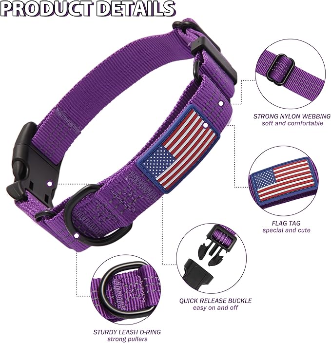 Martingale Dog Collar Quick Release Buckle No Pull Reflective Non-Slip for Medium Large Dogs Training (Purple, Large)