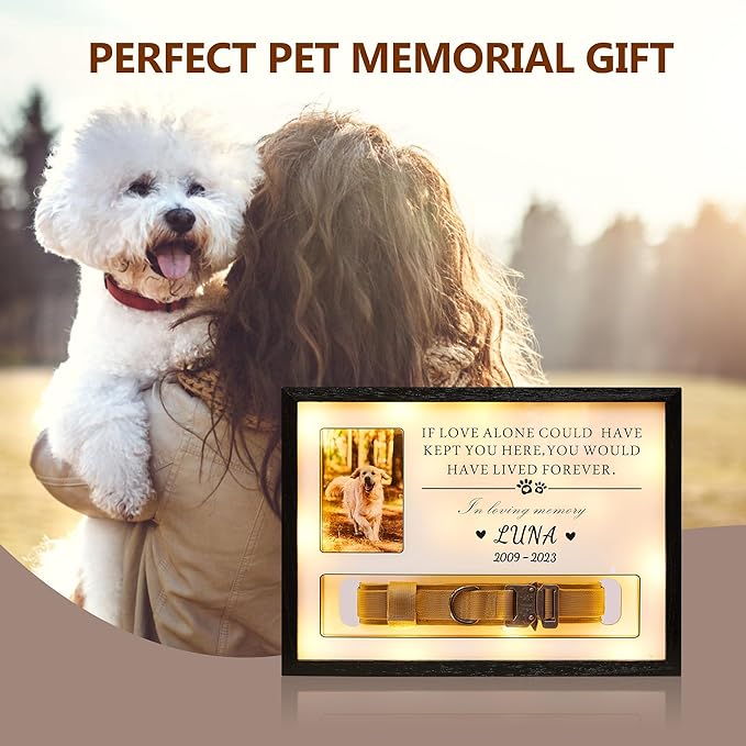 Pet Memorial Picture Frame Dog Collar Shadow Box 14"x11", Sympathy Remembrance Gift Keepsake for Loss of Dog or Cat, for Most Large Size Collars