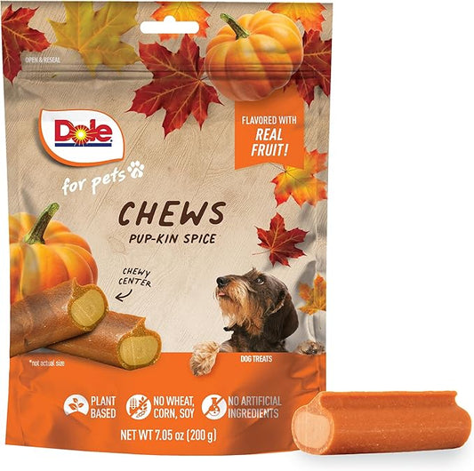 Dole for Pets Pup-kin Spice Dog Chews, Fall Pumpkin Flavored Dog Treats with Real Fruit Flavor, No Artificial Colors Flavors or Preservatives, No Wheat Corn Soy, 7.5 Oz Bag
