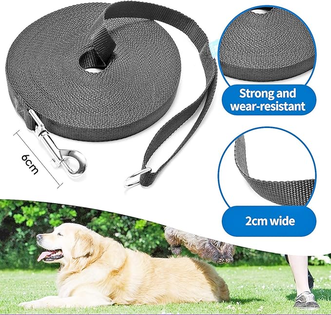 BAAPET 15/20/30/50/100 ft Long Dog Training Leash with Clickers for Small, Medium and Large Dogs or Cats (30 Feet, Black)