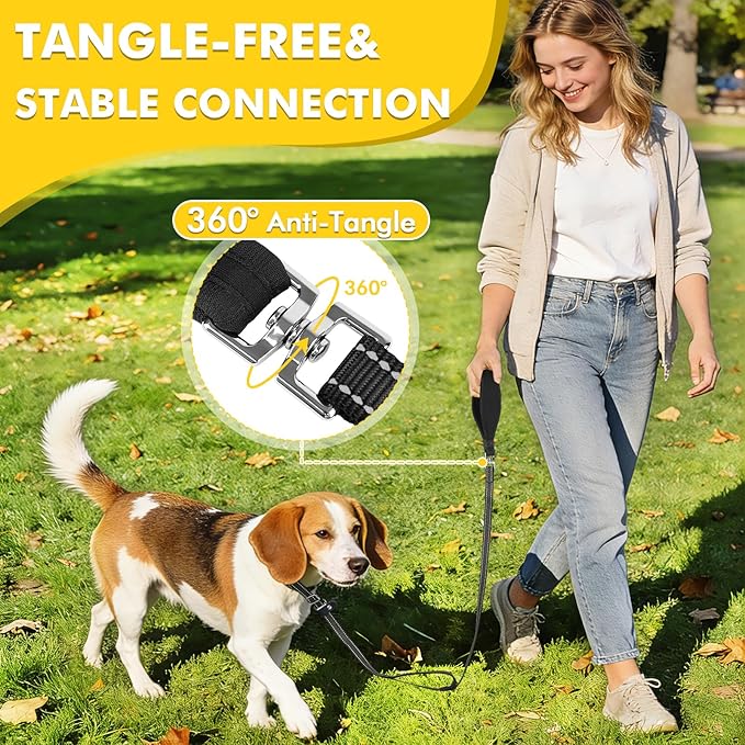 XiaZ 6FT Slip Leash for Dogs,Dog Leash with Comfortable Flat Collar and Soft Padded Double Handle,Nylon Reflective No Pull Leashes for Small Medium Large Dogs, Training Walking Running (Black)
