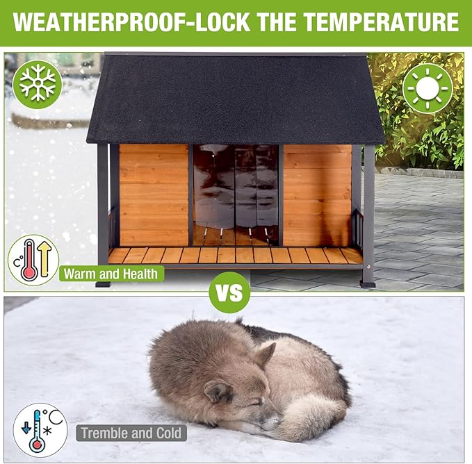GUTINNEEN Large Dog House with Insulated Liner for Winter Outdoor Dog Cage with All-Around Iron Frame Dog Kennel for Small & Medium & Large Dogs,Insulation