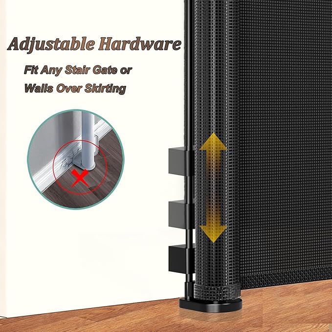 120 inch Retractable Baby Gates 42 inch Tall, Retractable Gate with Reinforced Strip Design to Prevent Crawling Through, 10 FT Extra Wide Retractable Dog Gate for Indoor/Outdoor