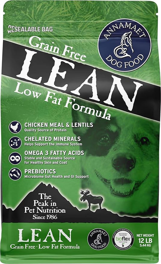 Annamaet Grain-Free Lean Reduced Fat Formula Dry Dog Food, (Chicken & Duck), 12-lb Bag
