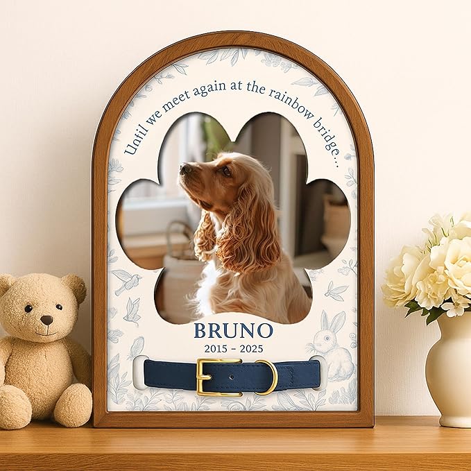 Nazenti Personalized Dog Memorial Gifts, Loss Of Dog Sympathy Gift, Pet Bereavement Collar Frame, Custom Cat Memorial with Photo, Loss Sympathy Gift for Cat, Pet Remembrance Picture Frame