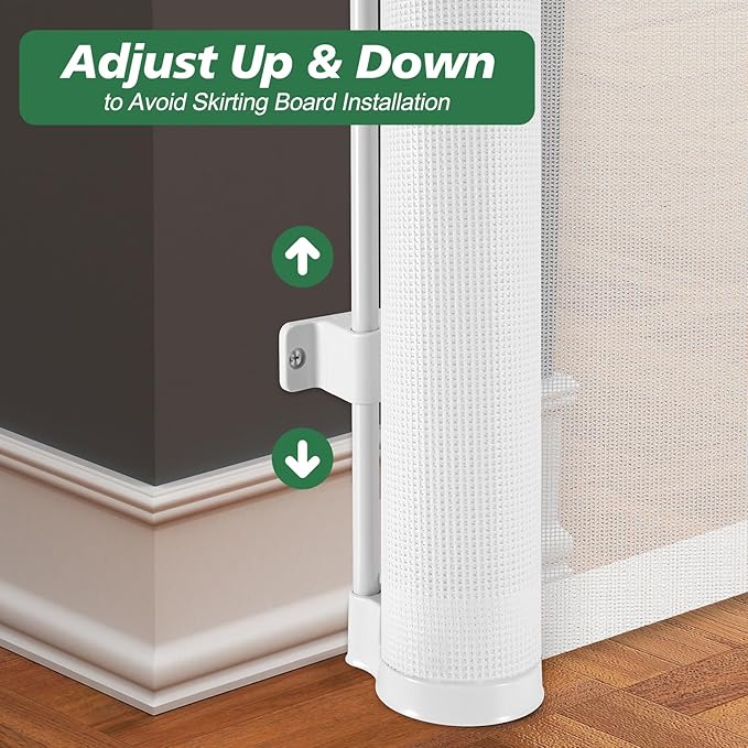 24" Tall X 80" Wide Retractable Baby Gates, Short Dog Gates to Step Over, Reinforced Mesh Pet Gate with Support Rods, Small Puppy Gates for The House, White