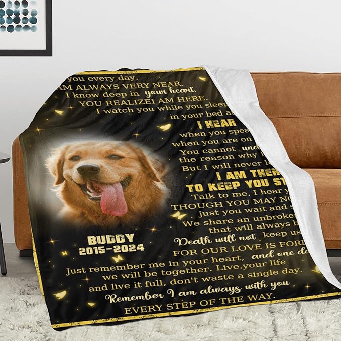 Personalized Dog Memorial Blanket with Photo:Made in USA,Custom Pet Memorial Gifts for Loss of Dog,Cat,Pet,Sympathy Bereavement for Loss of Lover
