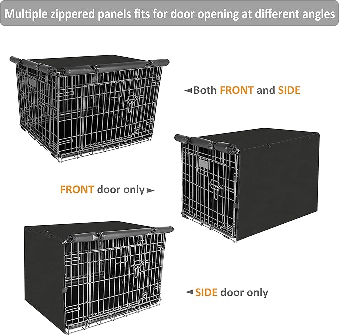 X-ZONE PET Double Door Dog Crate Cover - Polyester Pet Kennel Cover (Fits 24 30 36 42 48 inches Wire Crate) (24 Inch, Black)