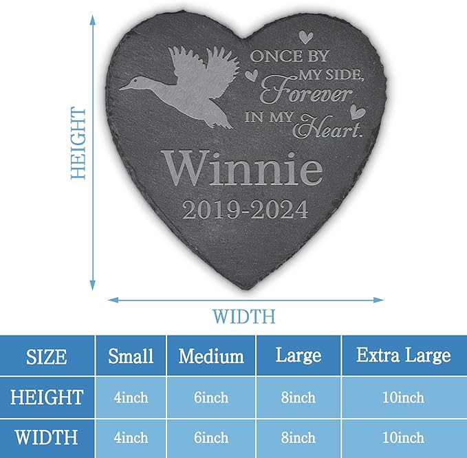 Personalized Pet Memorial, Duck Memorial Stone, Duck Tombstone, Duck Grave Marker, Duck Memorial Gifts, Duck Loss - Heart-Shaped