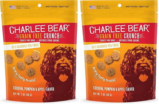 Charlee Bear Crunch Grain Free Dog Treats, Chicken, Pumpkin and Apple, 2 Ounce Resealable Bag, Low Calorie Training Treats for Dogs, Limited Ingredient, Healthy, Crunchy Dog Snacks, Made in USA