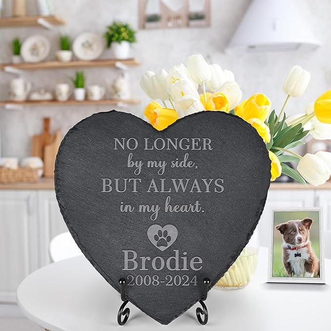 Pet Memorial Stone, Heart-shaped, Black Slate, Dog & Cat Memorial Gifts, Always in My Heart