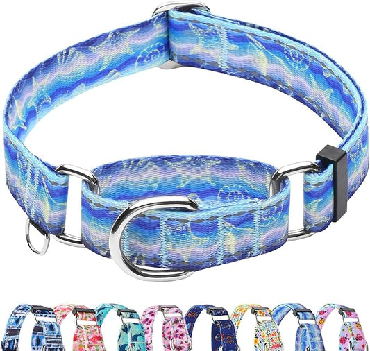 Reflective Martingale Collar for Dogs Nylon Training Collar with No Buckle, No Pull Adjustable Dog Collar for Large Dogs（Blue Starfish，L）