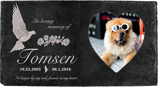 Fanery Sue Custom Cat Memorial Stones with Full Color Image, Dog Memorial Gift Garden Stones, Pet Grave Markers Personalized, All-Natural Memorial Headstone for Pet
