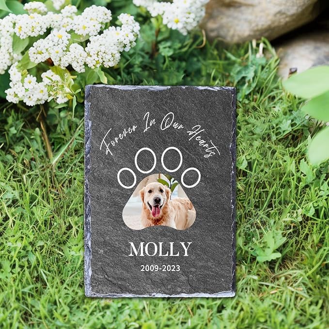 Custom Pet Memorial Stones for Dog, Personalized Memorial Plaques for Outdoors with Picture & Text Garden Stone for Loss of Dogs, Rectangle Shaped Dogs Grave Marker,B2-Rectangle