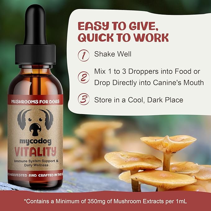 MycoDog Vitality - 20-in-1 Turkey Tail Mushroom for Dogs - Mushroom & Adaptogen Supplement for Senior Dogs - Supporting Immune Health & Daily Wellness - with Reishi, Chaga