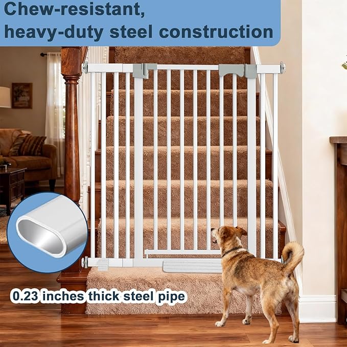 41 Extra Tall Dog/Pet Gate gate for Indoor,Heavy Duty Pressure Mount Baby Gate with Auto-Close & Walk Through,Adjustable Width 30-49.2 Inches, for Stairs, Doorways, Kitchen, White