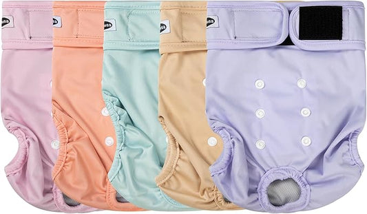 Reusable Washable Dog Diapers Female, Highly Absorbent Doggie Diapers, Size Adjustable Puppy Diapers for Dog Period Panties(5 Pack)