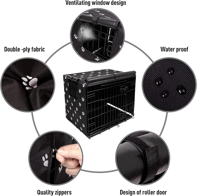 Pet Prime Dog Crate Cover Indoor/Outdoor Durable Windproof 600D Oxford Fabric Pet Kennel Cover Fit for 24 30 36 42 48 Inches Wire Dog Crate for Small and Large Dogs-Cover Only (48 Inch (48"x30"x33"))