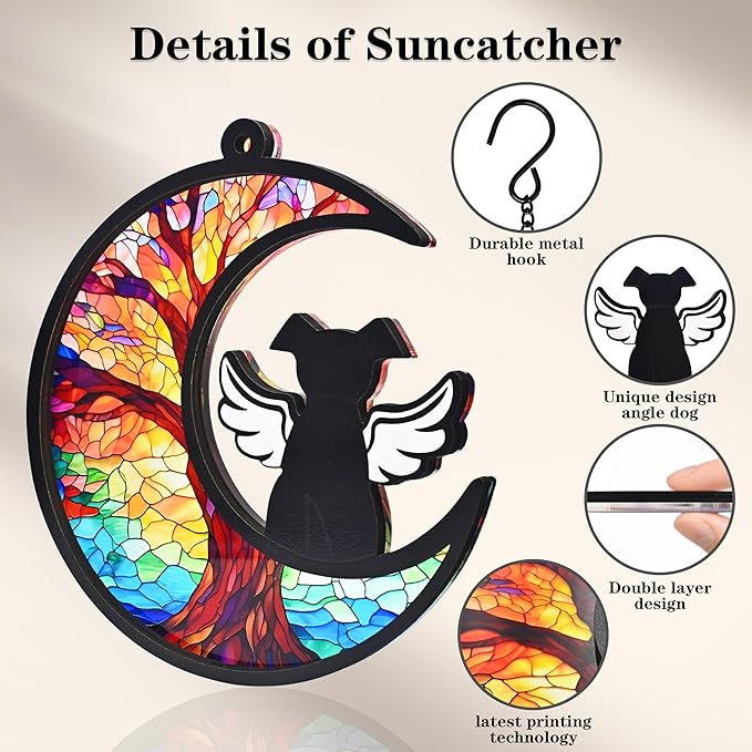 DIY Dog Memorial Gifts for Loss of Dog, 2-Layer Dog Angel Memorial Suncatcher with Sympathy Card, Pet Memorial Gifts for Dogs, Loss of Dog Sympathy Gift (Life Tree)