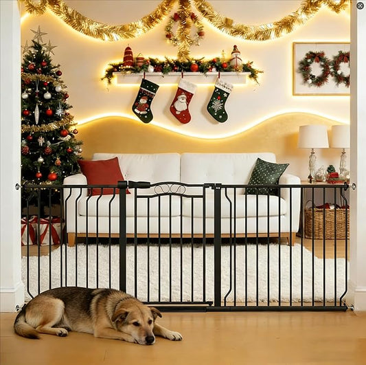 Extra Wide Baby Gate 67.3-81.1 Inch, Pressure Mounted Dog Gate Indoor, Walk Thru Pet Gate for Cat Dog Child,Pet Gates for The House Stairs Doorway Black