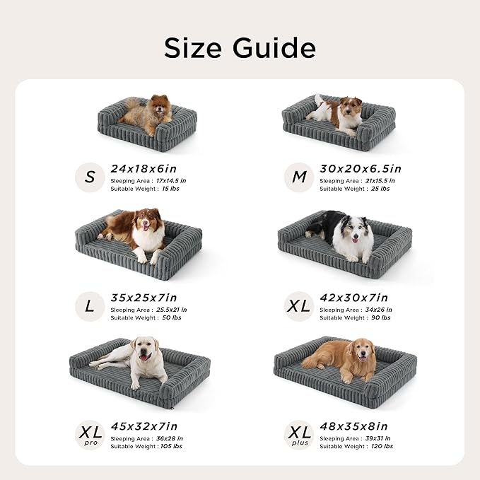 Bedsure ComfyFleece™ Orthopedic Dog Bed for Medium Dogs, Waterproof Memory Foam Medium Pet Beds with Sides, Non-Slip Bottom and Egg-Crate Foam Dog Couch Sofa with Washable Corduroy Cover, Grey