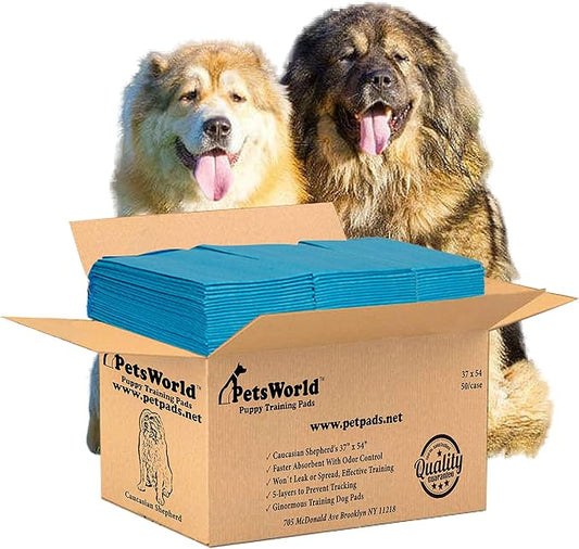 PetsWorld Enormous Dog Pee Pads 37"x54" 50 Count – XXXL Pet Pee Pads for Giant Dogs & Pets, Heavy Duty Leak-Proof Dog Training Pads, Super Absorbent Quick-Dry Potty Pads with Adhesive Tabs