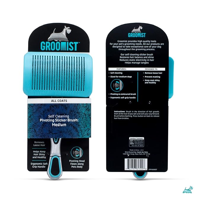 Ergonomic Pivoting Slicker Brush for Medium Dogs - Self Cleaning and Shedding Control for Loose Hair and Mats