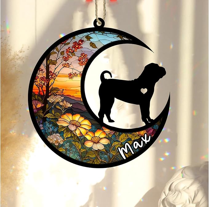 Personalized Dog Memorial, Custom Name Shar Pei Dog Christmas Ornament with Name, Custom Breeds, Pet Loss Light Catcher, Gifts for Lovers Loss of Pet Sympathy on Mothers Day Christmas