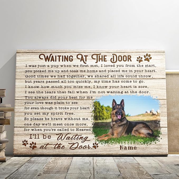Dem Canvas Personalized Dog Memorial - Pet Loss Sympathy Gift - Waiting At The Door Canvas (36x24)