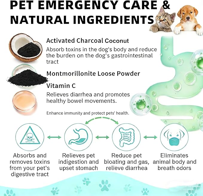 Activated Charcoal for Dogs and All Pets, Pawmergency Charcoal Powder for Dogs Poisoning, Digestive Upset, Gas Relief and Liver Support, Dog First Aid kit
