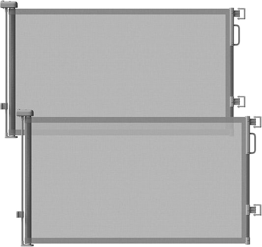 2Pack Retractable Baby Gates for Stairs, 58" Extra Wide Mesh Dog Gate for Doorways, Home Saftey Gate for Child Toddler Pet, Indoor and Outdoor Use, Easy Install, 34" Height, Gray