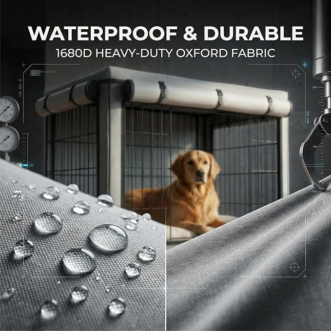 36 inch Dog Crate Cover, Heavy Duty 1680D Waterproof Oxford Cloth with Breathable Mesh & Detachable Sunshade, Universal Fit for Wire Crates, Dog Cage Cover All-Weather Indoor Outdoor Use.