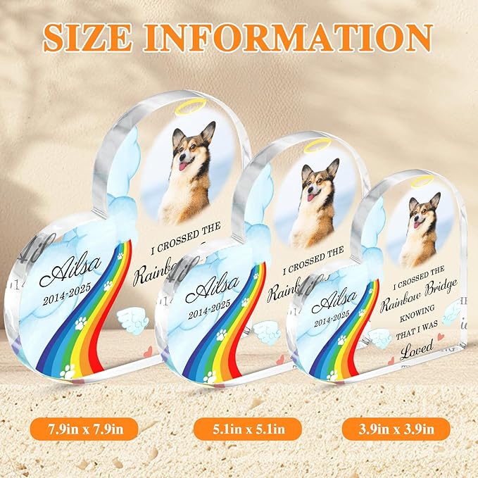 Custom Pet Memorial Plaque Gifts Rainbow Bridge Dog Memorial Gifts Personalized Pet Heart Shape Acrylic Plaque Pets Loss Sympathy Gift Dog Passed Away Gifts Cat Sympathy Bereavement Remembrance Gift