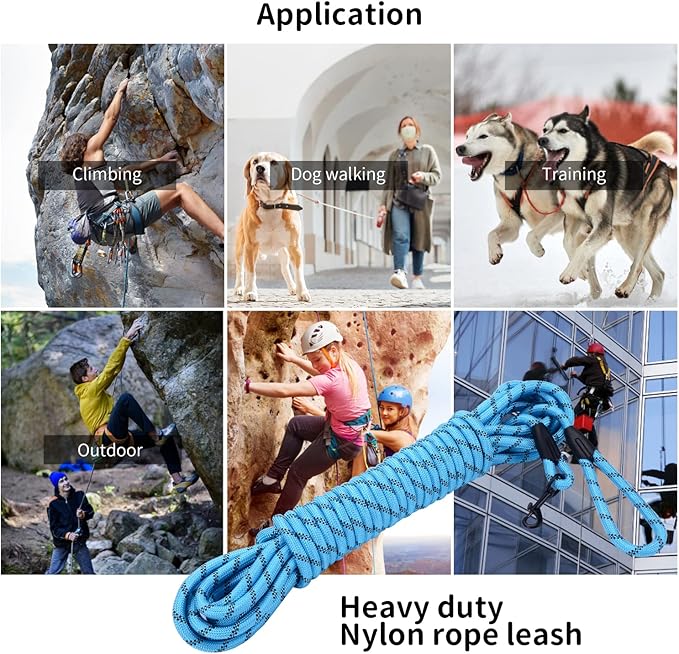 Long Dog Leash for Training 50Ft-Reflective Nylon Rope with Swivel Hook-Recall Agility Lead for Large Small Medium Dogs Outside Walking Hiking-Sky Blue Diam 1/2"