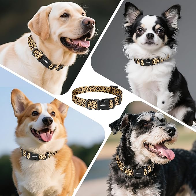 Kazazoo Dog Collar Cute and Soft Nylon Puppy Collar for Boy and Girl, Adjustable Dog Collars for Small Medium Dogs, Brown Leopard-M