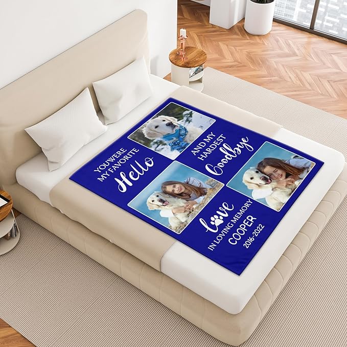 Pet Memorial Blanket Gift - Personalized Dog Memorial Blanket with Photo Name, Pet Sympathy Gifts for Dogs Lovers, Custom Loss of Dog Grief Blankets, Pets Remembrance Bereavement Gifts (3 Photos)