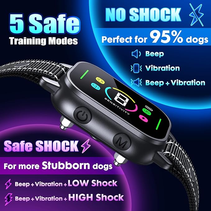 NHUJK Bark Collar- Smart Dog Bark Collar for Small Medium Large Dogs, Rechargeable Anti Bark Training Collar with 8 Adjustable Sensitivity, Barking Collar with Beep Vibration Harmless Shock (Black)