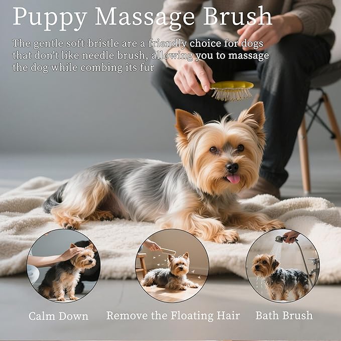 Gentle Cloud Air Cushion Brush Small Dogs Grooming with Gift Box, Fit for Yorkie, Shih Tzu, Pomeranian, Maltipoo, Maltese, Toy poodle, Puppy Essentials (Yellow)