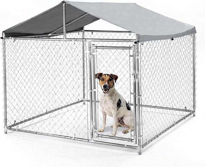 79 Inch Outdoor Dog Kennel for Large Dog, Heavy Duty Galvanized Steel Dog Enclosure with Waterproof UV-Resistant Cover, Lockable Door Chain Link Playpen for Rabbits, Chicken