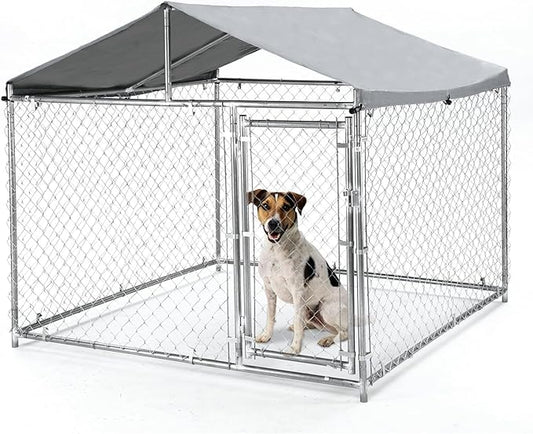 79 Inch Outdoor Dog Kennel for Large Dog, Heavy Duty Galvanized Steel Dog Enclosure with Waterproof UV-Resistant Cover, Lockable Door Chain Link Playpen for Rabbits, Chicken